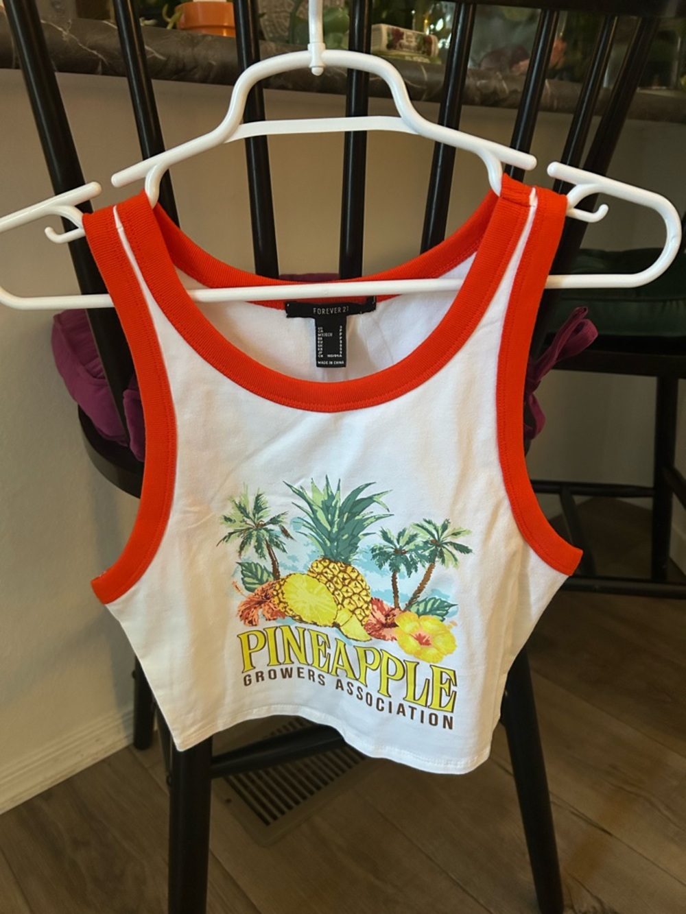 Forever 21 White & Orange Pineapple Graphic Tank Top